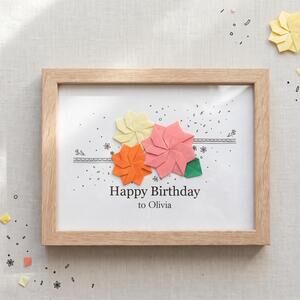 Personalized Birthday Origami Flowers, Last Minute Gift for Her, Handmade Framed